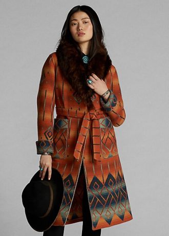 Oranžové dámské žakárové kabáty Ralph Lauren Shearling-Collar Oranžové dámské žakárové kabáty Ralph Lauren Shearling-Collar