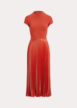Oranžové dámské šaty s hybridním plisovaným výstřihem Ralph Lauren
