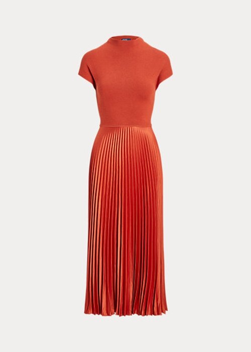Oranžové dámské šaty s hybridním plisovaným výstřihem Ralph Lauren Oranžové dámské šaty s hybridním plisovaným výstřihem Ralph Lauren