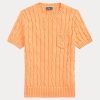 Oranžové dámské bavlněné svetry s krátkým rukávem Ralph Lauren Cable-Knit Oranžové dámské bavlněné svetry s krátkým rukávem Ralph Lauren Cable-Knit