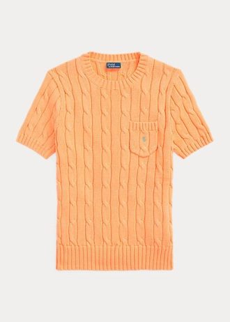 Oranžové dámské bavlněné svetry s krátkým rukávem Ralph Lauren Cable-Knit Oranžové dámské bavlněné svetry s krátkým rukávem Ralph Lauren Cable-Knit