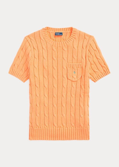 Oranžové dámské bavlněné svetry s krátkým rukávem Ralph Lauren Cable-Knit Oranžové dámské bavlněné svetry s krátkým rukávem Ralph Lauren Cable-Knit