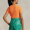 Oranžové dámské bavlněné svetry s krátkým rukávem Ralph Lauren Cable-Knit Oranžové dámské bavlněné svetry s krátkým rukávem Ralph Lauren Cable-Knit