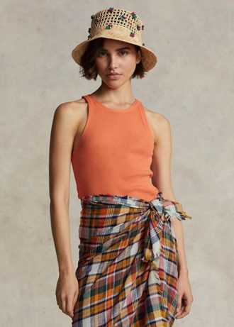 Oranžová dámská bavlněná tílka Ralph Lauren s žebrovaným úpletem