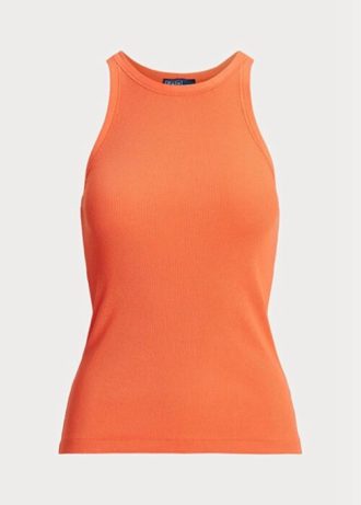 Oranžová dámská bavlněná tílka Ralph Lauren s žebrovaným úpletem