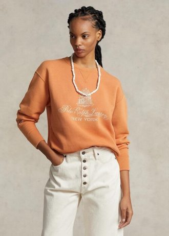 Oranžové dámské fleecové mikiny s logem Ralph Lauren Oranžové dámské fleecové mikiny s logem Ralph Lauren