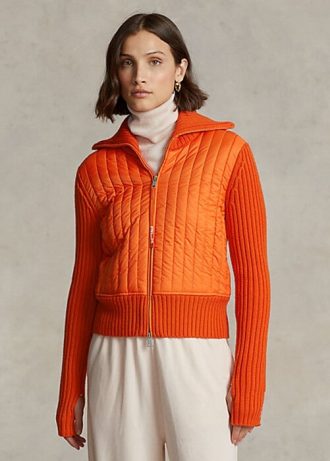 Oranžové dámské hybridní bundy Ralph Lauren s trychtýřovým výstřihem