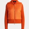 Oranžové dámské hybridní bundy Ralph Lauren s trychtýřovým výstřihem