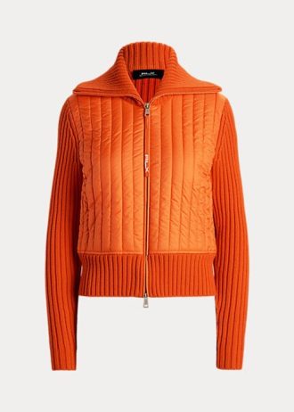 Oranžové dámské hybridní bundy Ralph Lauren s trychtýřovým výstřihem