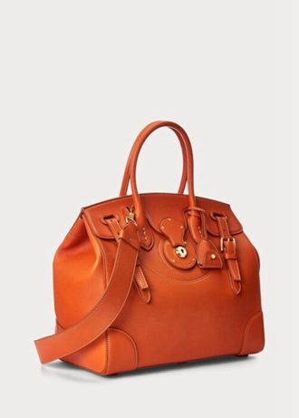 Oranžová dámská kabelka Ralph Lauren Calfskin Soft Ricky 33