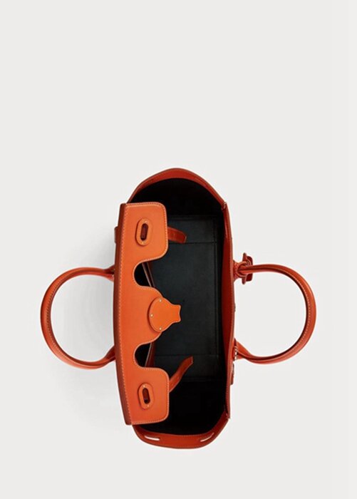 Oranžová dámská kabelka Ralph Lauren Calfskin Soft Ricky 33 Oranžová dámská kabelka Ralph Lauren Calfskin Soft Ricky 33