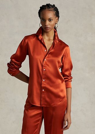 Oranžové dámské košile Ralph Lauren Mulberry Silk Shir Oranžové dámské košile Ralph Lauren Mulberry Silk Shir