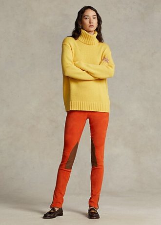 Oranžové dámské legíny Ralph Lauren Stretch Jehněčí semišové legíny Jodhpur