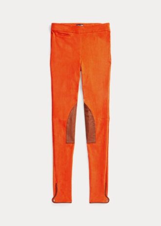 Oranžové dámské legíny Ralph Lauren Stretch Jehněčí semišové legíny Jodhpur