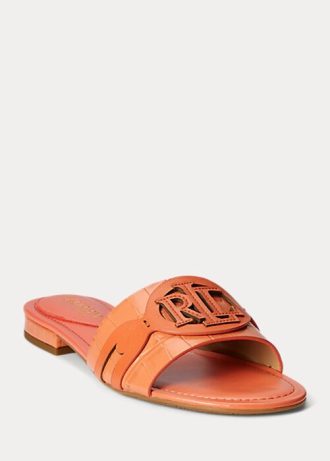 Oranžové dámské ploché boty Ralph Lauren Alegra krokodýlí embosované kůže Oranžové dámské ploché boty Ralph Lauren Alegra krokodýlí embosované kůže