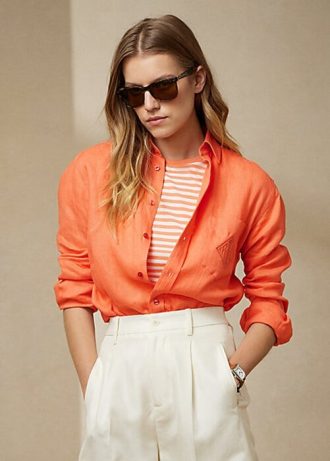 Oranžové dámské plátěné košile Ralph Lauren Adrien Oranžové dámské plátěné košile Ralph Lauren Adrien