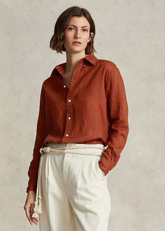 Oranžové dámské plátěné košile Ralph Lauren uvolněného střihu Oranžové dámské plátěné košile Ralph Lauren uvolněného střihu