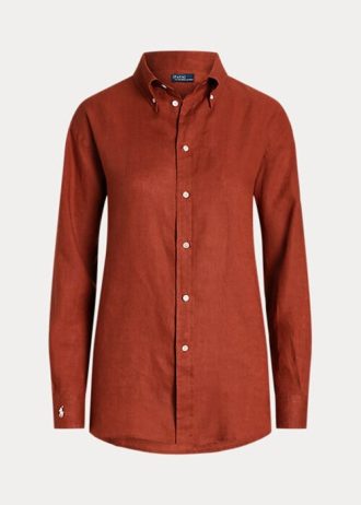 Oranžové dámské plátěné košile Ralph Lauren uvolněného střihu Oranžové dámské plátěné košile Ralph Lauren uvolněného střihu