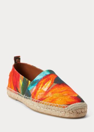 Oranžová pánská espadrilka s květinovým povlečením Ralph Lauren Bowsworth