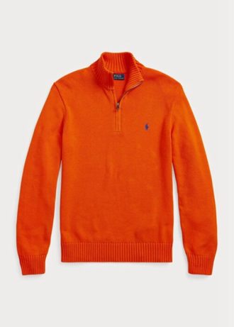 Oranžové pánské svetry Ralph Lauren Bavlněné se zapínáním na čtvrt zip Oranžové pánské svetry Ralph Lauren Bavlněné se zapínáním na čtvrt zip