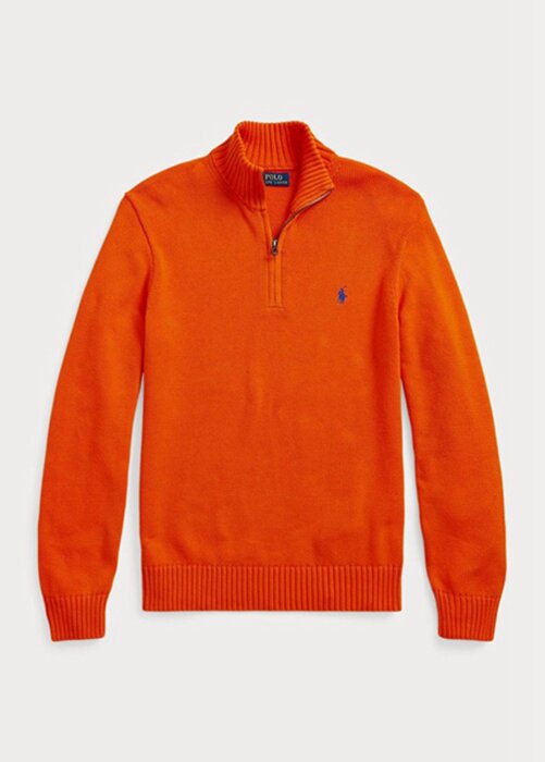 Oranžové pánské svetry Ralph Lauren Bavlněné se zapínáním na čtvrt zip Oranžové pánské svetry Ralph Lauren Bavlněné se zapínáním na čtvrt zip