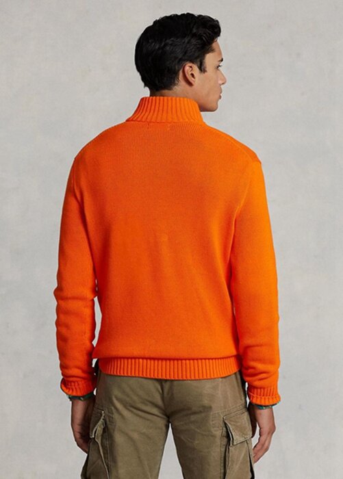 Oranžové pánské svetry Ralph Lauren Bavlněné se zapínáním na čtvrt zip Oranžové pánské svetry Ralph Lauren Bavlněné se zapínáním na čtvrt zip