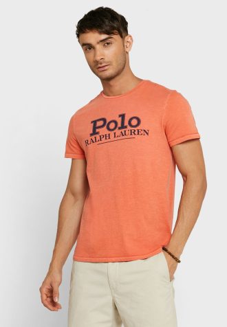 Oranžová pánská trička Ralph Lauren Logo Crew Neck