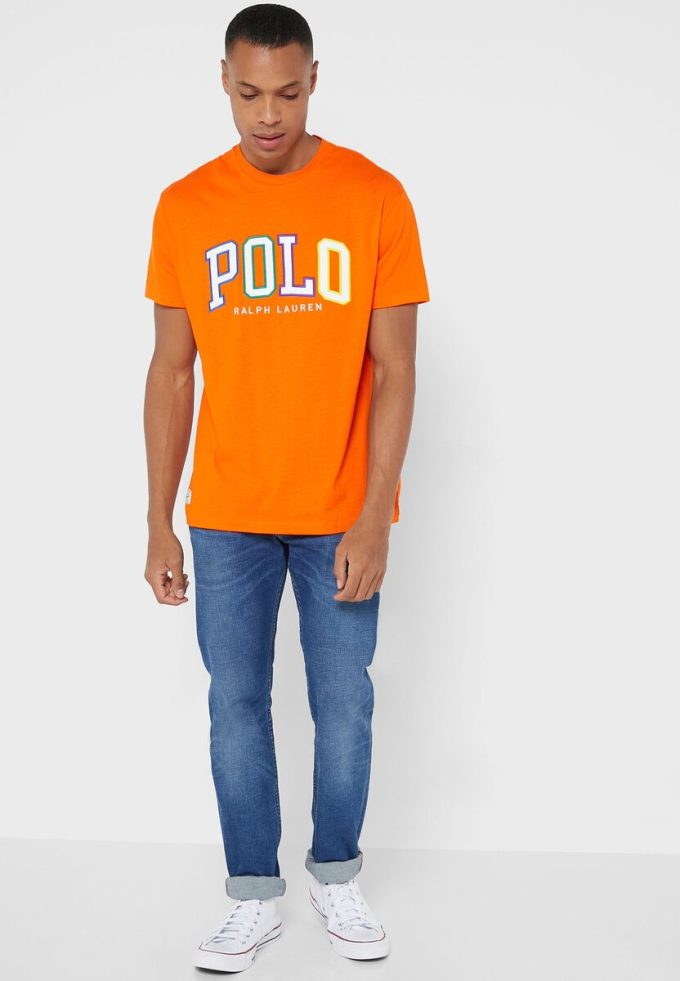 Oranžová pánská trička Ralph Lauren Logo Crew Neck Oranžová pánská trička Ralph Lauren Logo Crew Neck