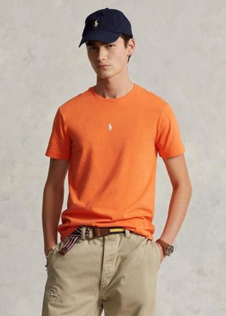 Oranžová pánská trička Slim Fit Crewneck Ralph Lauren Custom