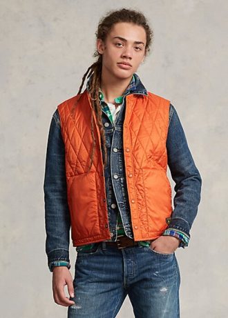 Oranžová pánská vodoodpudivá prošívaná vesta Ralph Lauren