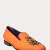 Oranžové pánské vyšívané lněné společenské boty Ralph Lauren Alonzo