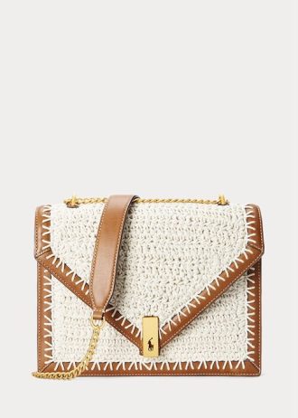 Pergamenové krémové dámské kabelky Ralph Lauren Polo ID háčkované obálky s řetízkem Crossbody