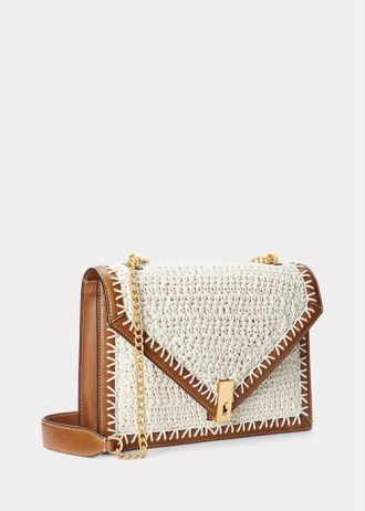 Pergamenové krémové dámské kabelky Ralph Lauren Polo ID háčkované obálky s řetízkem Crossbody