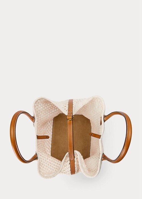 Pergamenové krémové dámské kožené háčkované kabelky Ralph Lauren velké kabelky Bellport Pergamenové krémové dámské kožené háčkované kabelky Ralph Lauren velké kabelky Bellport