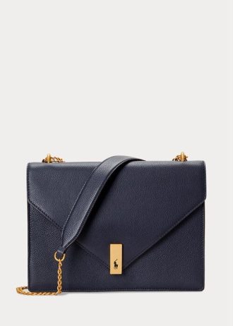 Půlnoční námořnické dámské kabelky Ralph Lauren Polo ID s koženou obálkou a řetízkem přes tělo