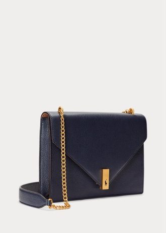 Půlnoční námořnické dámské kabelky Ralph Lauren Polo ID s koženou obálkou a řetízkem přes tělo