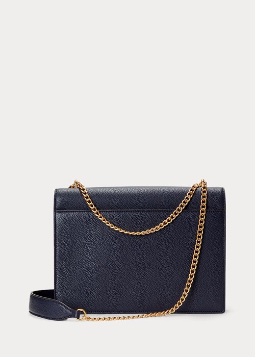 Půlnoční námořnické dámské kabelky Ralph Lauren Polo ID s koženou obálkou a řetízkem přes tělo Půlnoční námořnické dámské kabelky Ralph Lauren Polo ID s koženou obálkou a řetízkem přes tělo