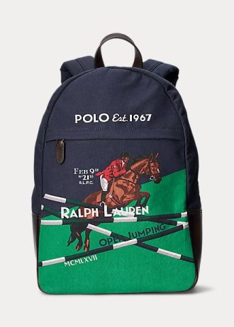 Pánské jezdecké plátěné batohy navy Ralph Lauren s potiskem