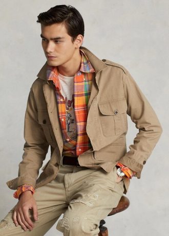 Pánské khaki bundy Ralph Lauren Dobby Utility Overshirt