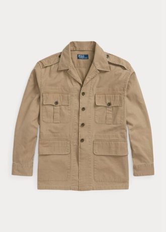 Pánské khaki bundy Ralph Lauren Dobby Utility Overshirt