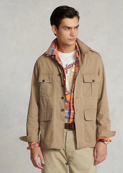 Pánské khaki bundy Ralph Lauren Dobby Utility Overshirt Pánské khaki bundy Ralph Lauren Dobby Utility Overshirt