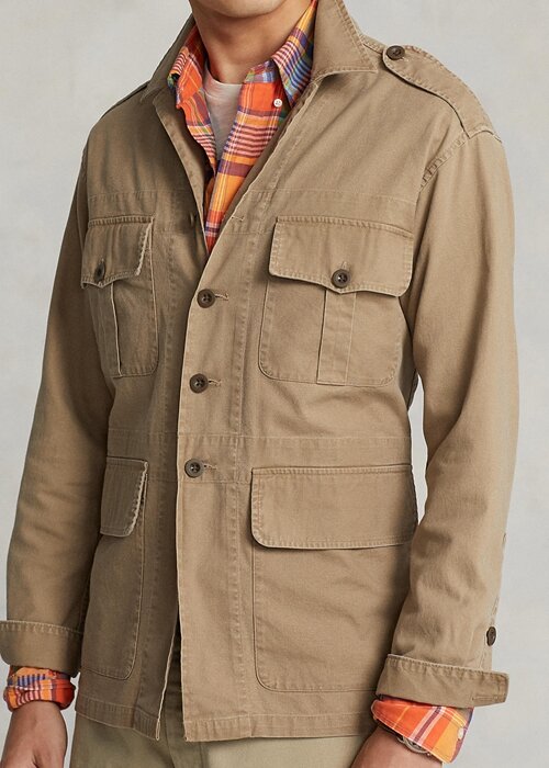 Pánské khaki bundy Ralph Lauren Dobby Utility Overshirt Pánské khaki bundy Ralph Lauren Dobby Utility Overshirt