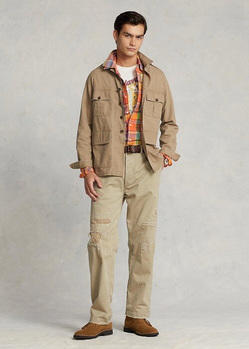 Pánské khaki bundy Ralph Lauren Dobby Utility Overshirt Pánské khaki bundy Ralph Lauren Dobby Utility Overshirt