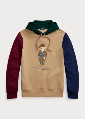 Pánská khaki mikina Ralph Lauren Polo Bear s barevným blokem fleecová mikina s kapucí