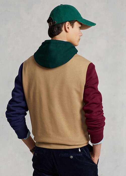 Pánská khaki mikina Ralph Lauren Polo Bear s barevným blokem fleecová mikina s kapucí Pánská khaki mikina Ralph Lauren Polo Bear s barevným blokem fleecová mikina s kapucí