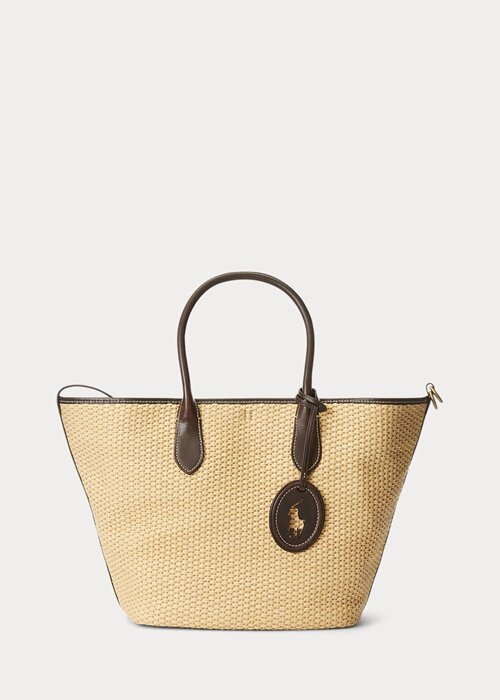 Přírodní dámské kabelky Ralph Lauren Leather-Trim Slaměné střední Bellport Tote Bags Přírodní dámské kabelky Ralph Lauren Leather-Trim Slaměné střední Bellport Tote Bags