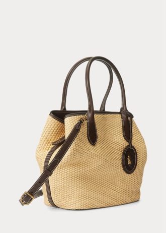 Přírodní dámské kabelky Ralph Lauren Leather-Trim Slaměné střední Bellport Tote Bags