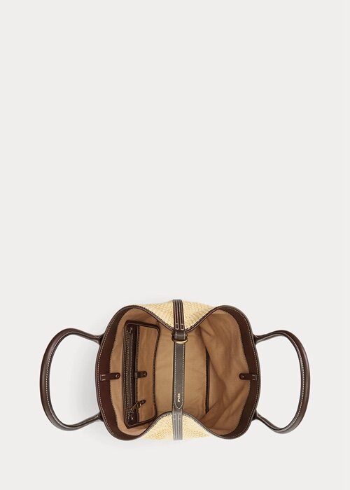 Přírodní dámské kabelky Ralph Lauren Leather-Trim Slaměné střední Bellport Tote Bags Přírodní dámské kabelky Ralph Lauren Leather-Trim Slaměné střední Bellport Tote Bags