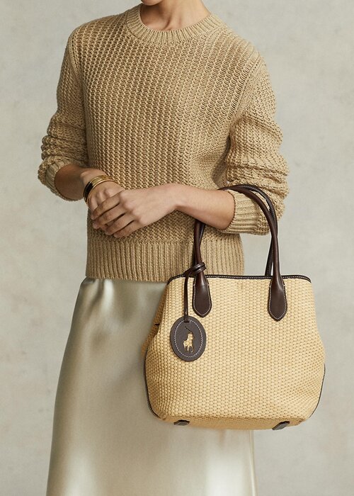 Přírodní dámské kabelky Ralph Lauren Leather-Trim Slaměné střední Bellport Tote Bags Přírodní dámské kabelky Ralph Lauren Leather-Trim Slaměné střední Bellport Tote Bags