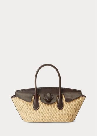 Přírodní dámská kůže Ralph Lauren & Slaměné střední brašny Bellport Satchel Bags